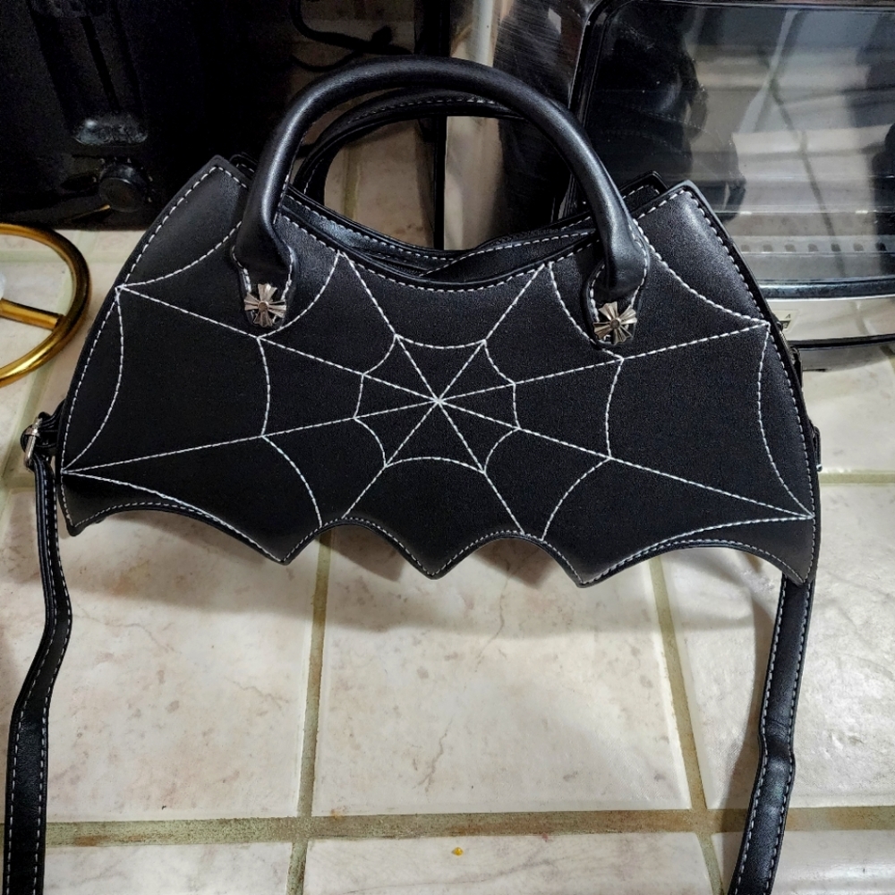 Gothic bat spider web purse